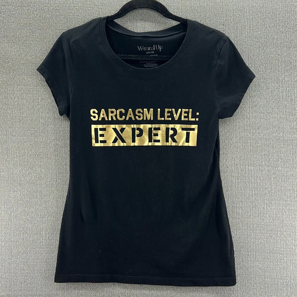 Wound Up "Sarcasm Level:EXPERT" Black Graphic Short Sleeveless‎ Fitted T-Shirt L